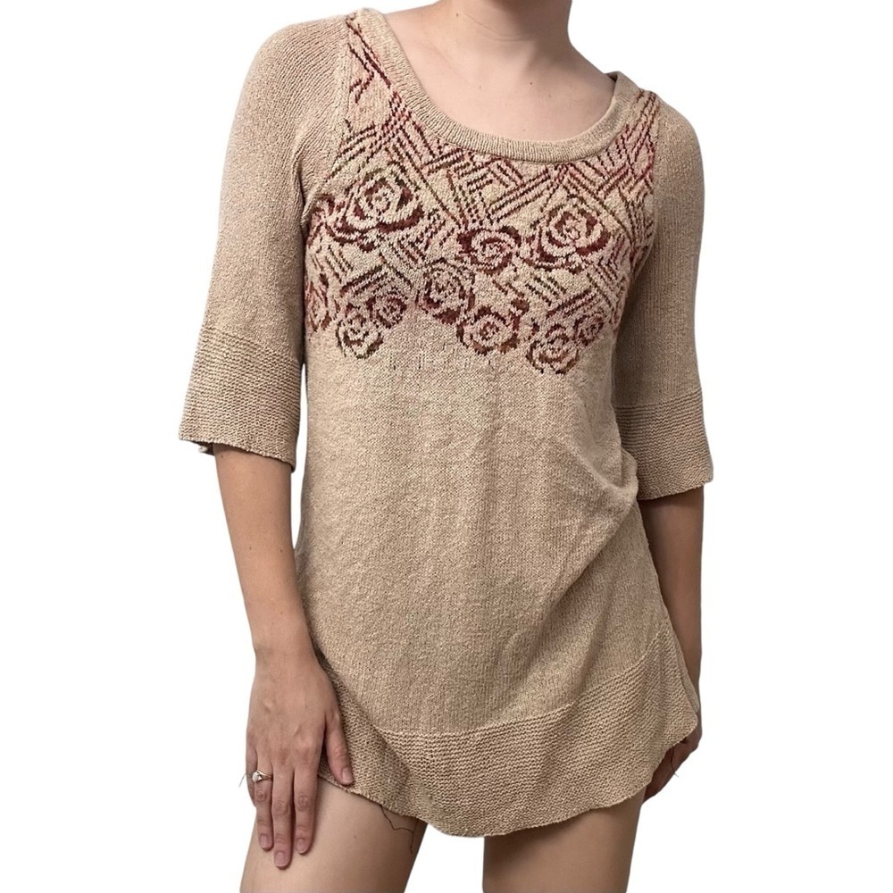 Free People Sweater Top Blouse Knit Wool Brown Boho Fall Fairy Grunge Size Small